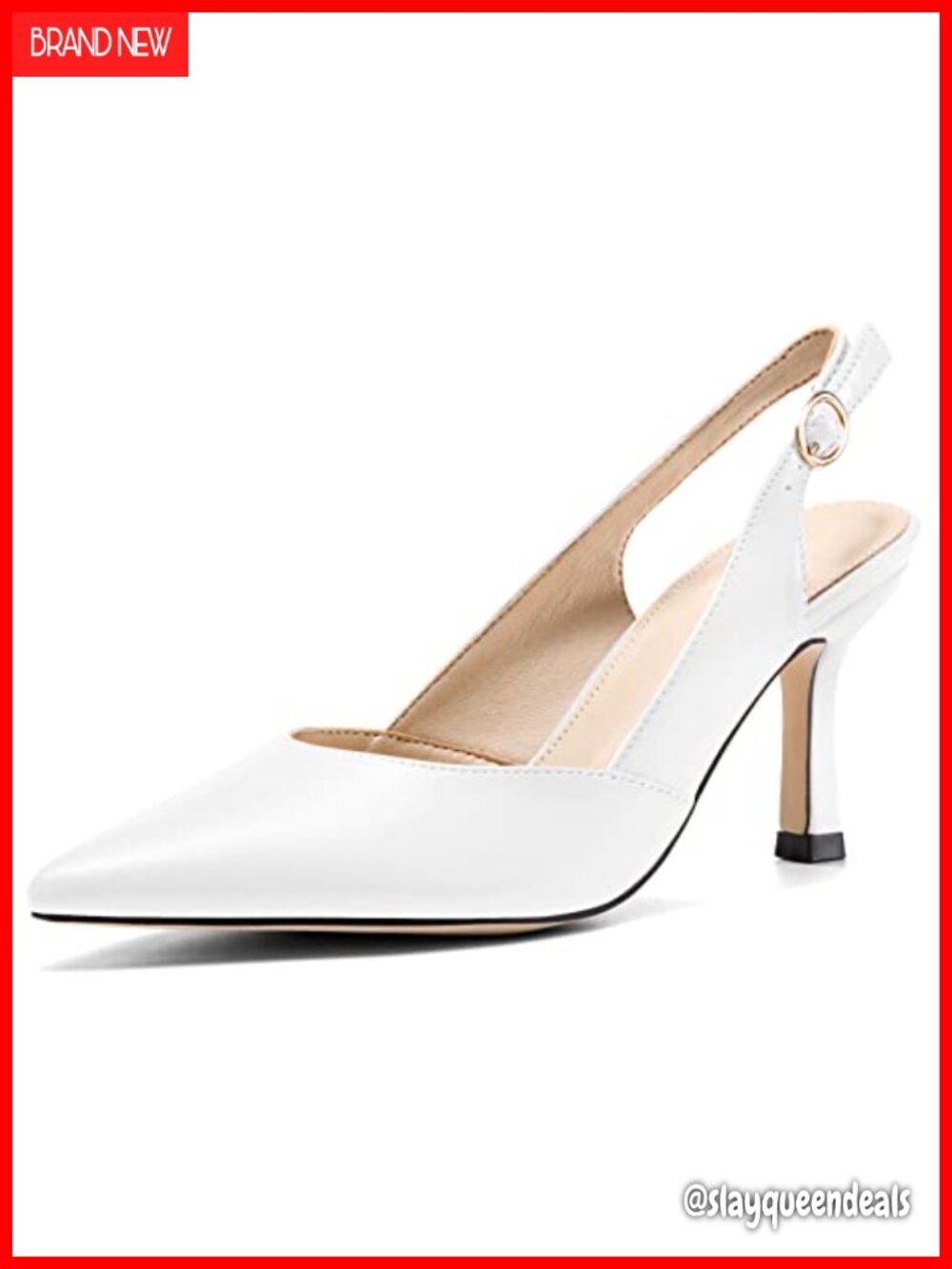 Rilista Women's Slingback Kitten Heels Faux Leather Pointed Toe Wedding Pumps